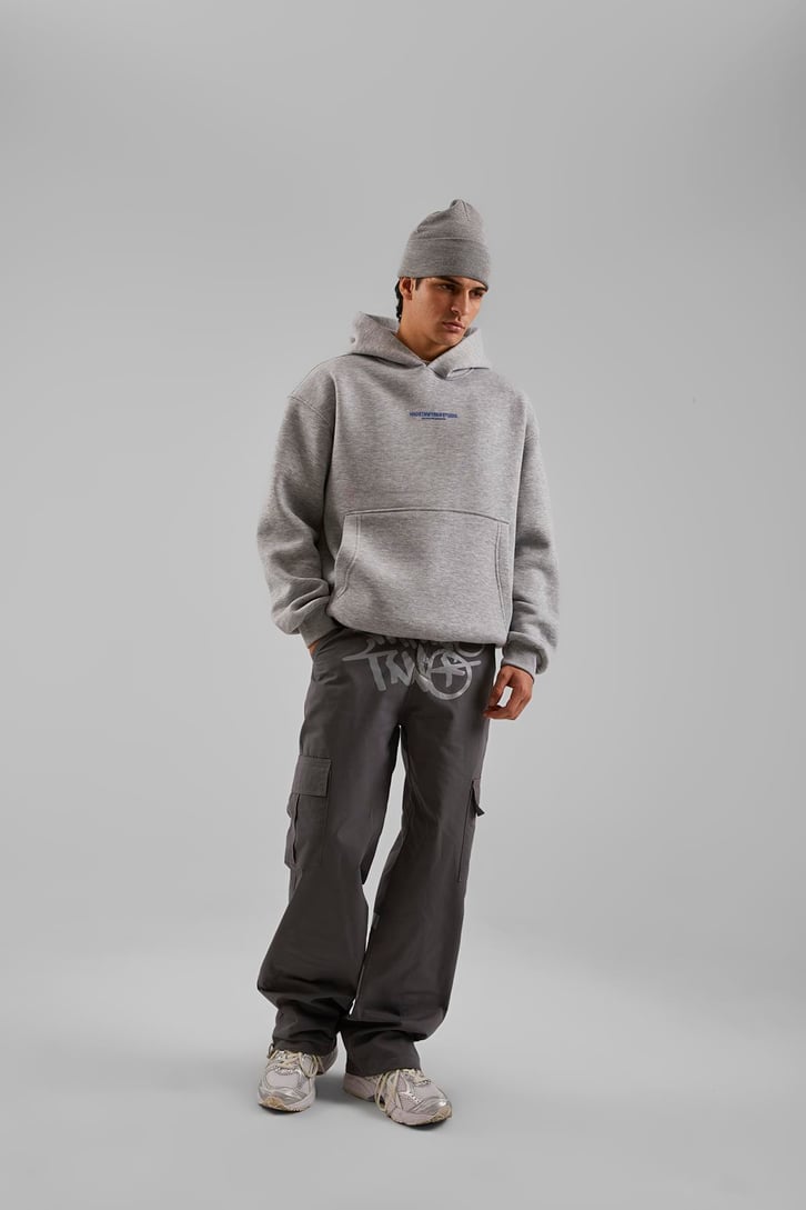 Studio Baskılı Gri Melanj Oversize Hoodie