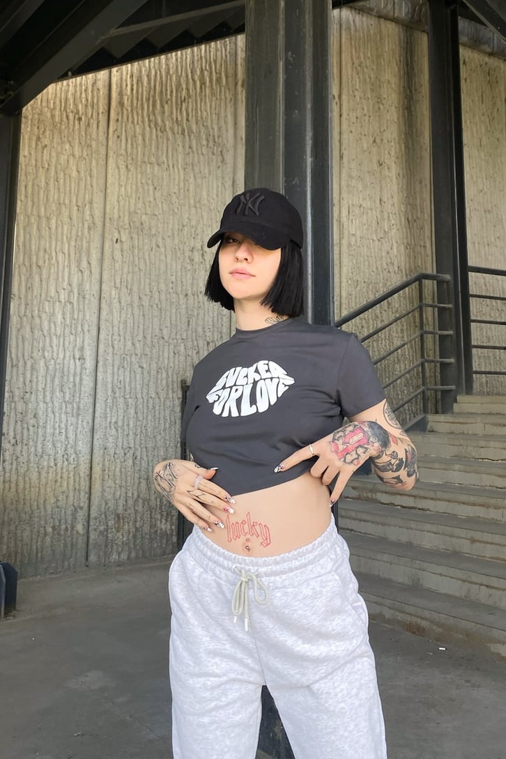 Sucked For Love Baskılı Crop Tshirt