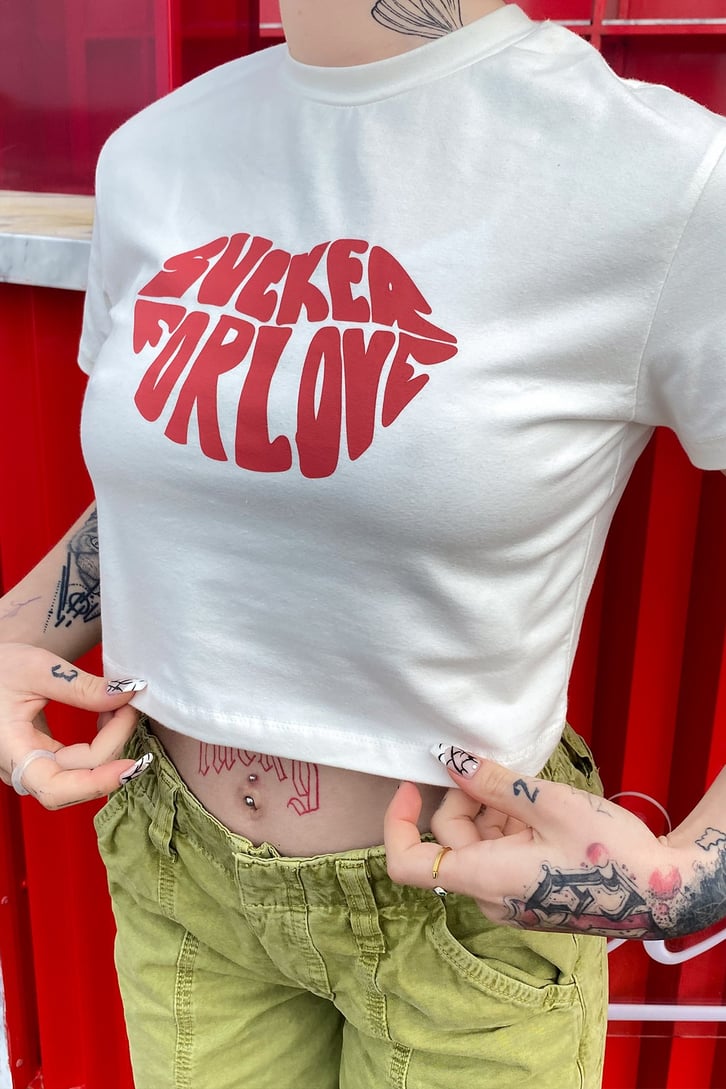 Sucked For Love Baskılı Crop Tshirt
