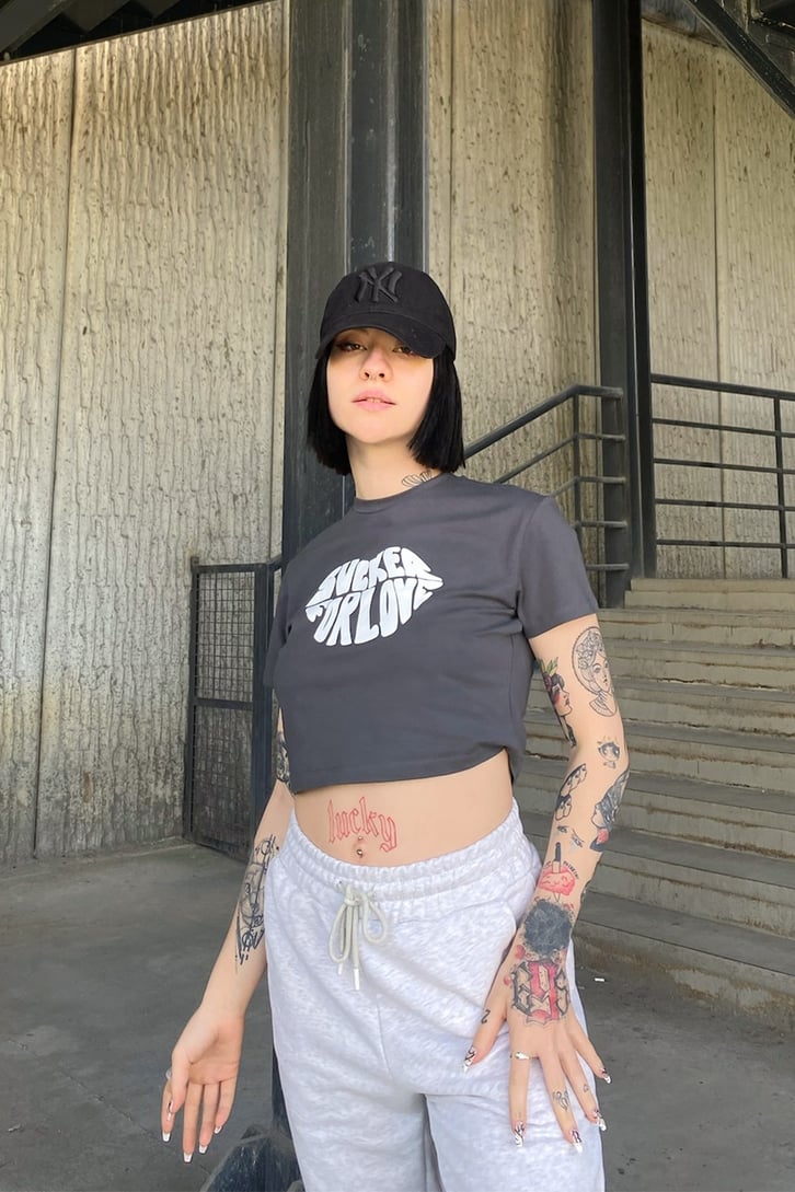 Sucked For Love Baskılı Crop Tshirt