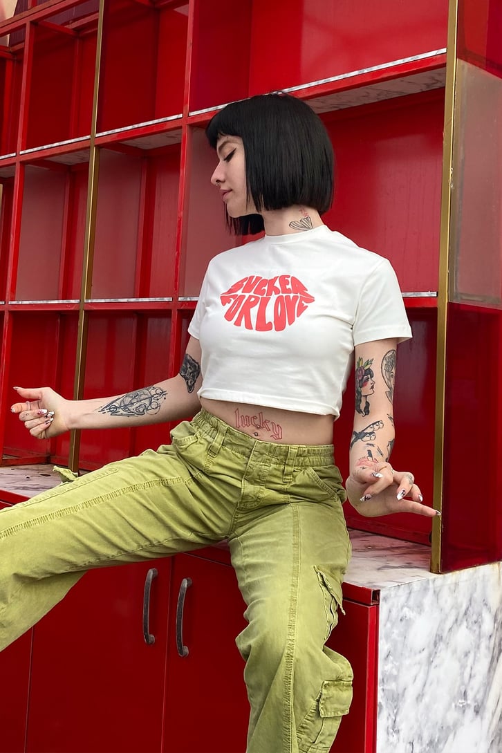 Sucked For Love Baskılı Crop Tshirt