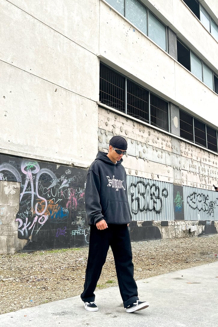 Sufgang Nakışlı Füme Oversize Hoodie