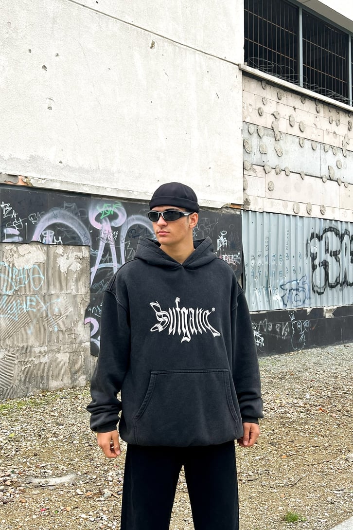 Sufgang Nakışlı Füme Oversize Hoodie