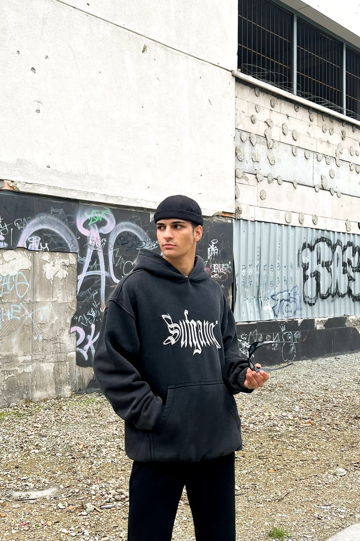 Sufgang Nakışlı Füme Oversize Hoodie
