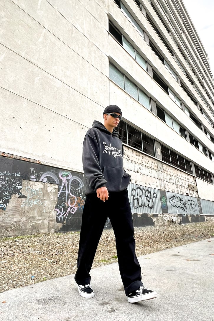 Sufgang Nakışlı Füme Oversize Hoodie