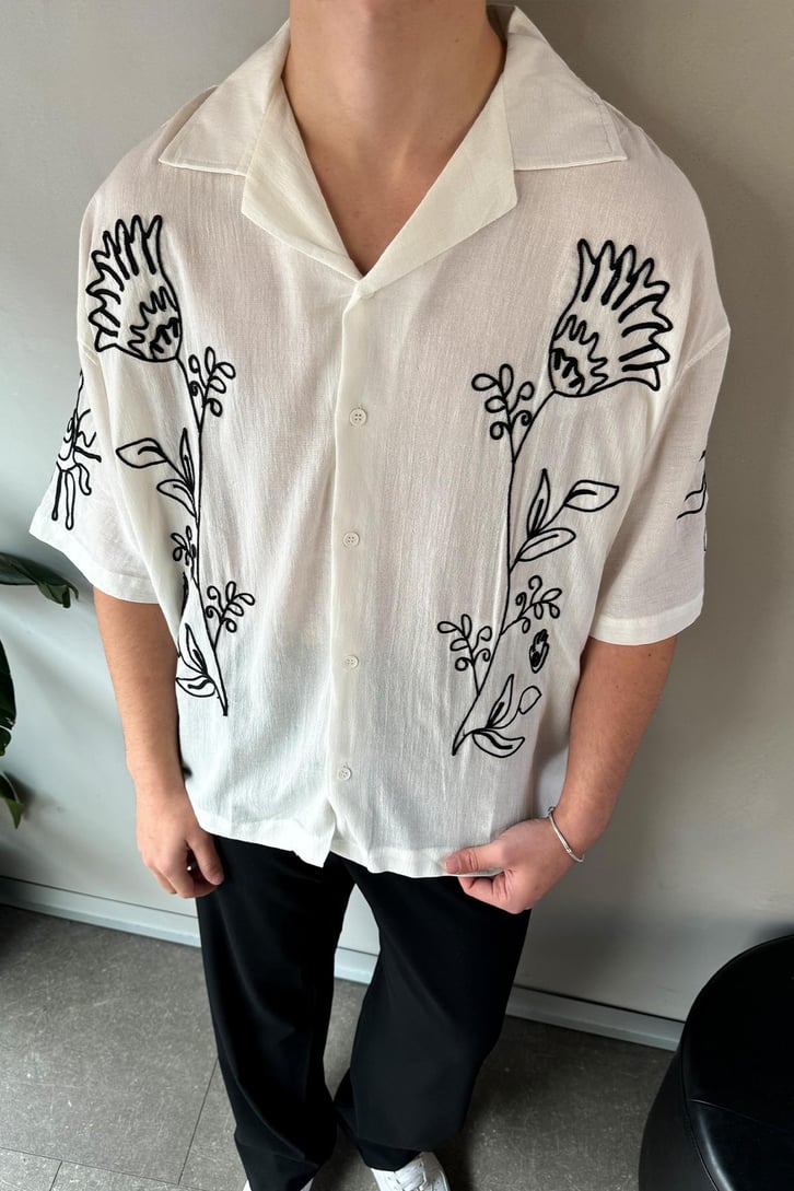 Summer Fiore Nakışlı Keten Kısa Kol Oversize