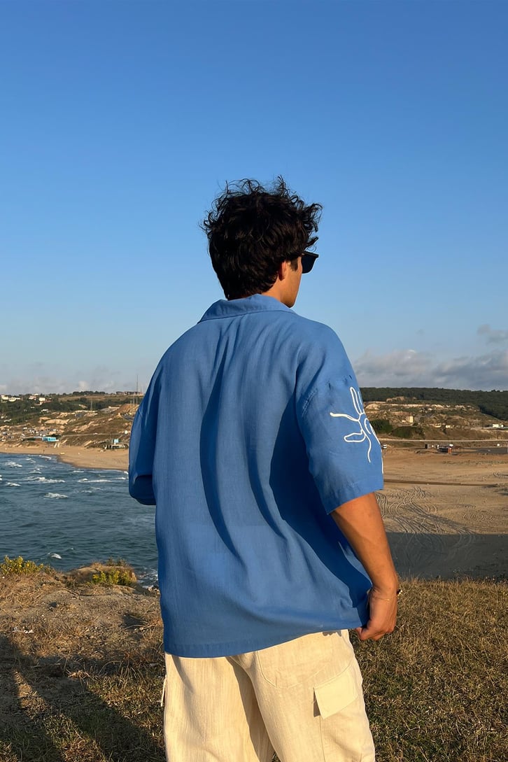 Summer Fiore Nakışlı Keten Kısa Kol Oversize