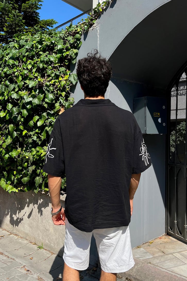 Summer Fiore Nakışlı Keten Kısa Kol Oversize