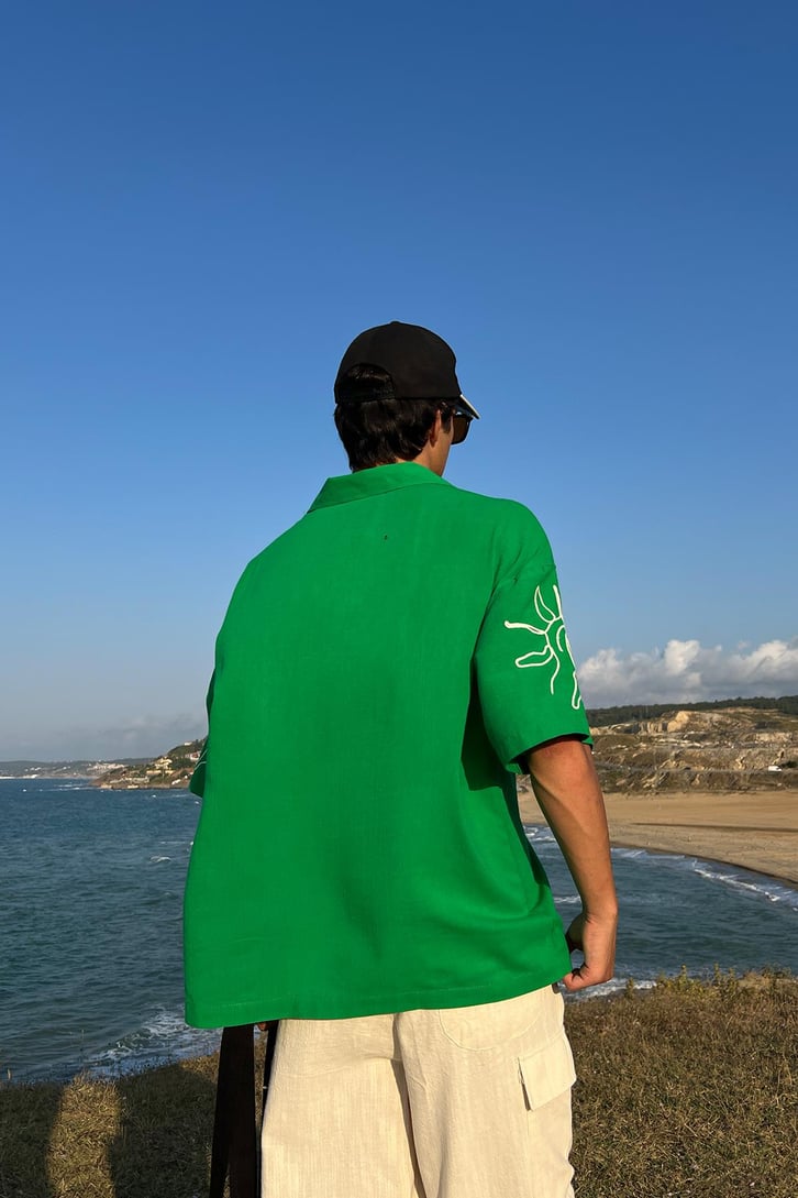 Summer Fiore Nakışlı Keten Kısa Kol Oversize