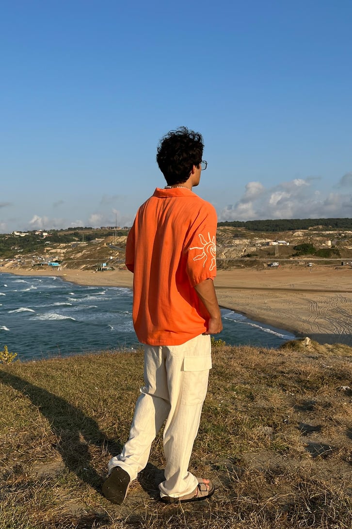 Summer Fiore Nakışlı Keten Kısa Kol Oversize