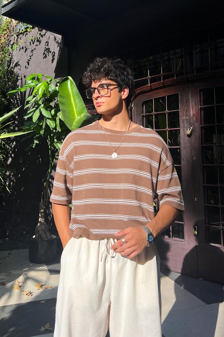 Summer Wind Çizgili Örme Oversize Tişört