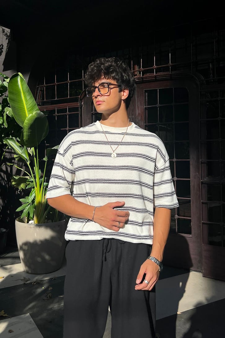 Summer Wind Çizgili Örme Oversize Tişört