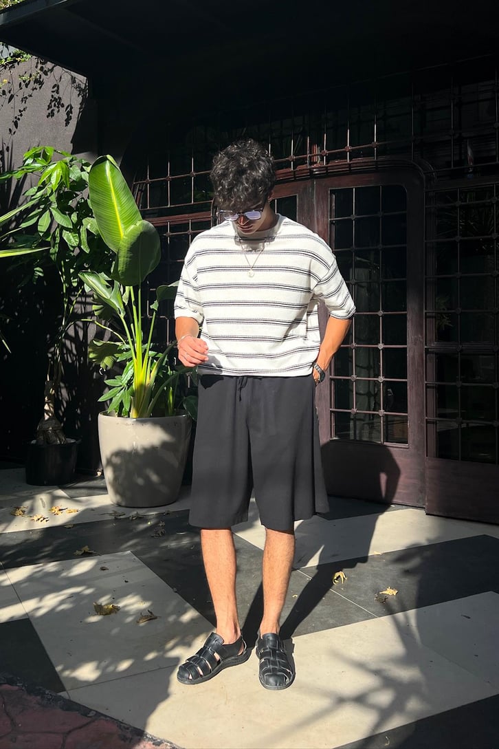 Summer Wind Çizgili Örme Oversize Tişört