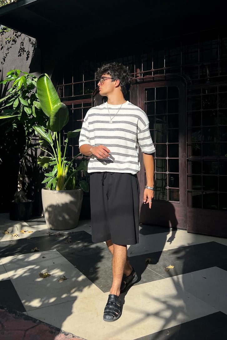 Summer Wind Çizgili Örme Oversize Tişört