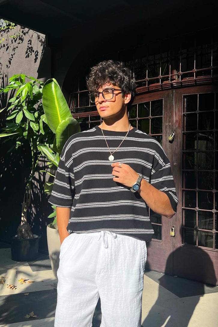 Summer Wind Çizgili Örme Oversize Tişört
