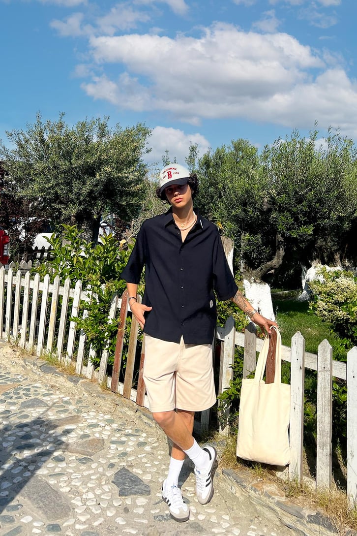 Summer Wind Nakışlı Kısa Kol Oversize Gömlek