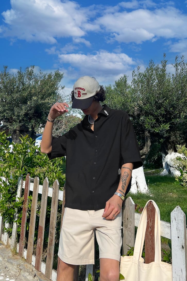 Summer Wind Nakışlı Kısa Kol Oversize Gömlek