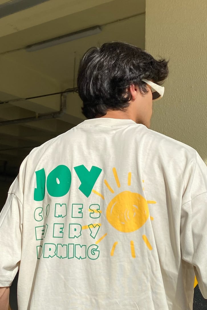 Sun&Joy Baskılı Beyaz Oversize Tshirt