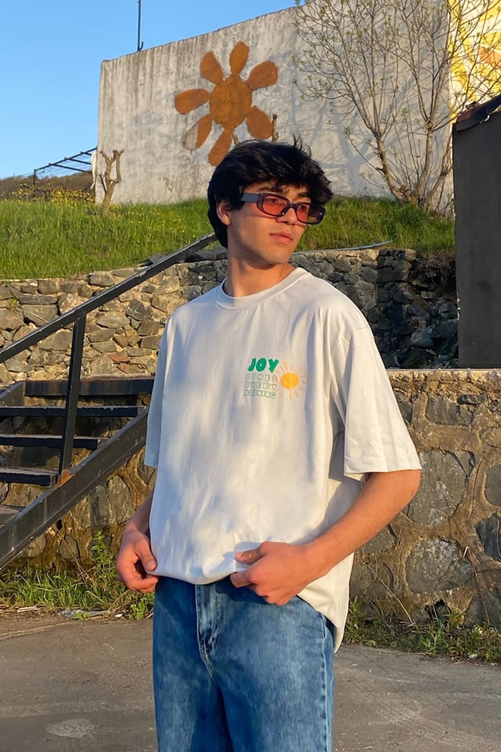 Sun&Joy Baskılı Beyaz Oversize Tshirt