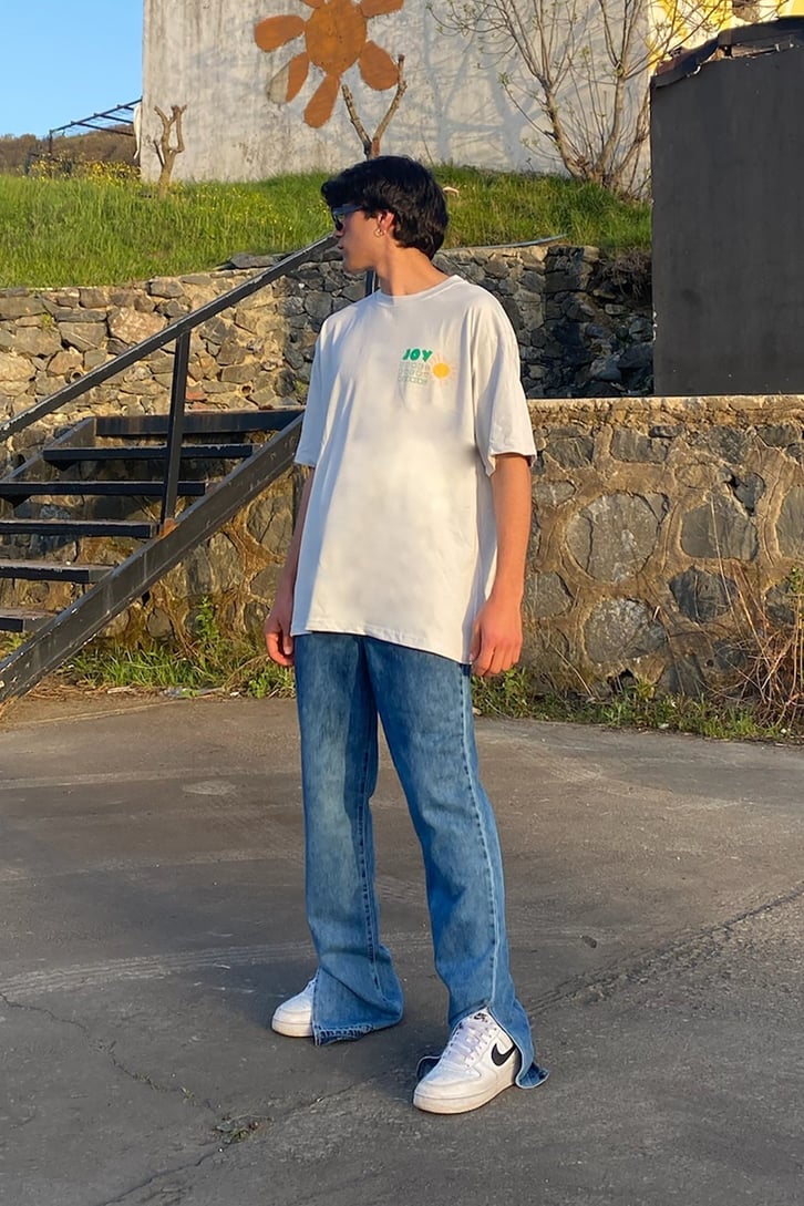 Sun&Joy Baskılı Beyaz Oversize Tshirt