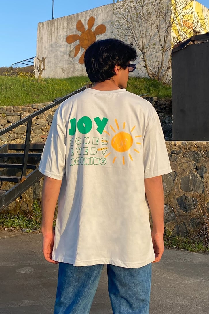 Sun&Joy Baskılı Beyaz Oversize Tshirt