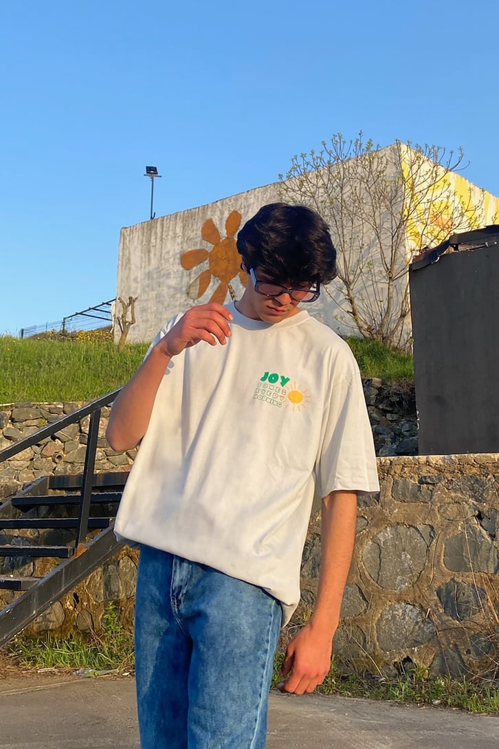Sun&Joy Baskılı Beyaz Oversize Tshirt