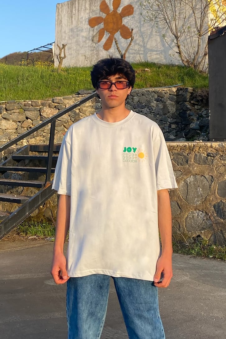 Sun&Joy Baskılı Beyaz Oversize Tshirt