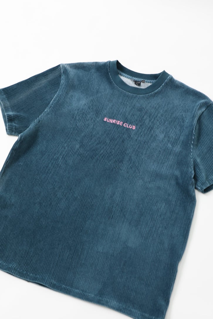 Sunrise Club Nakışlı Mavi Kadife Tshirt