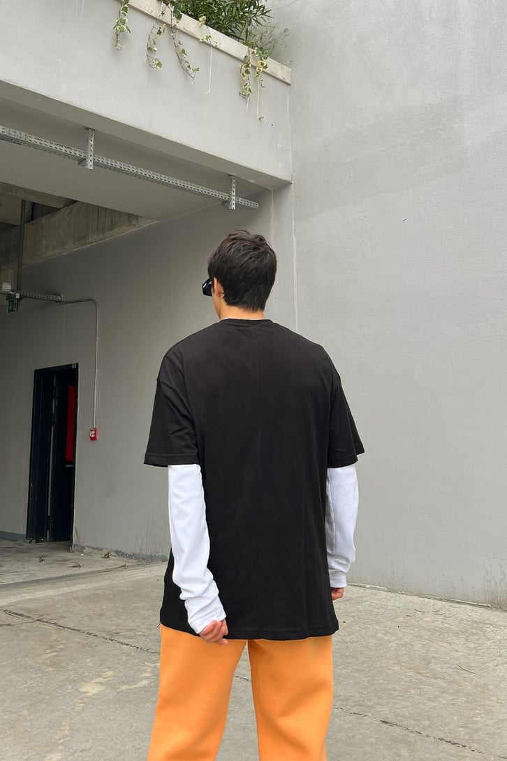 Sunset Nakışlı Siyah Oversize Tshirt
