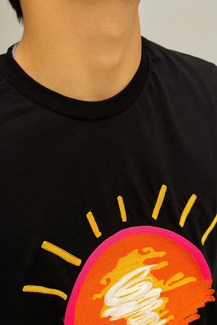 Sunset Nakışlı Siyah Oversize Tshirt