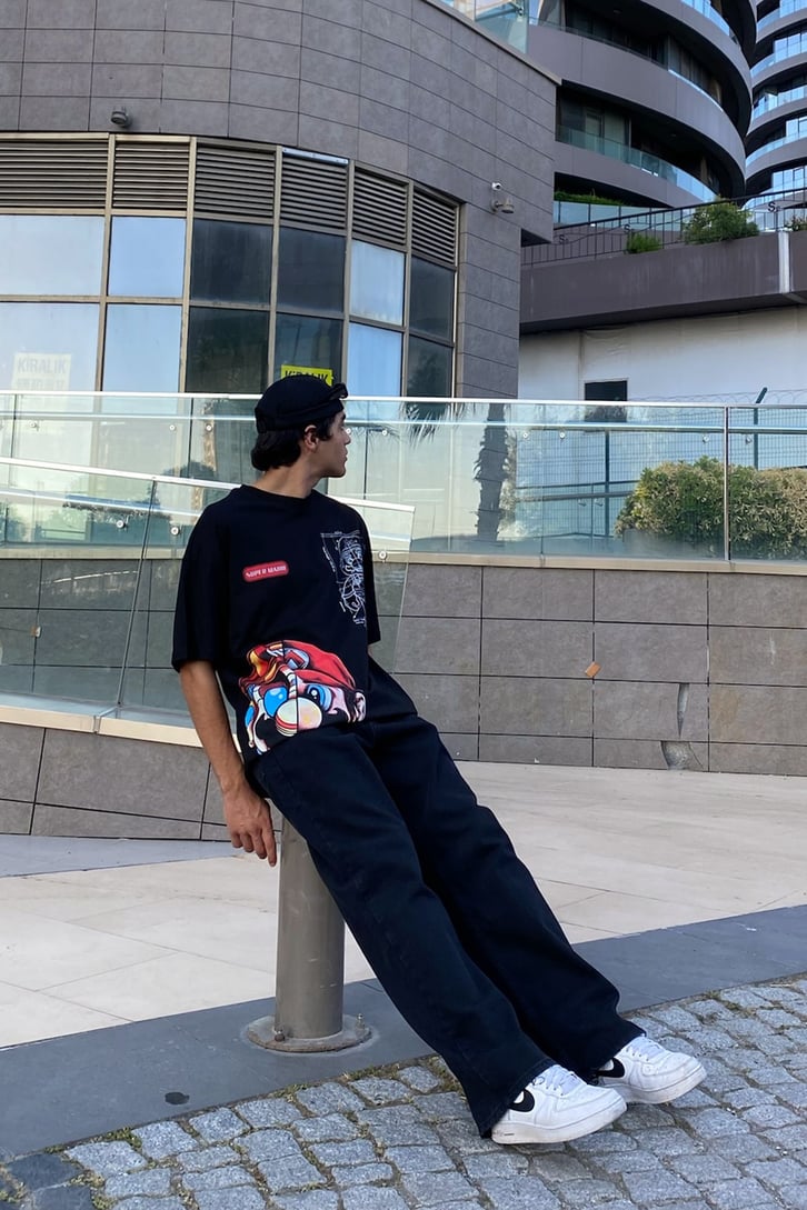 Super Mario Baskılı Oversize Tshirt