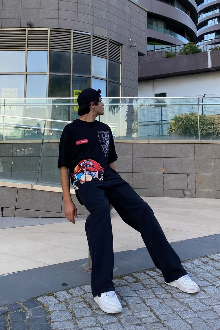Super Mario Baskılı Oversize Tshirt