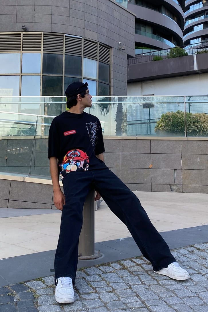 Super Mario Baskılı Oversize Tshirt