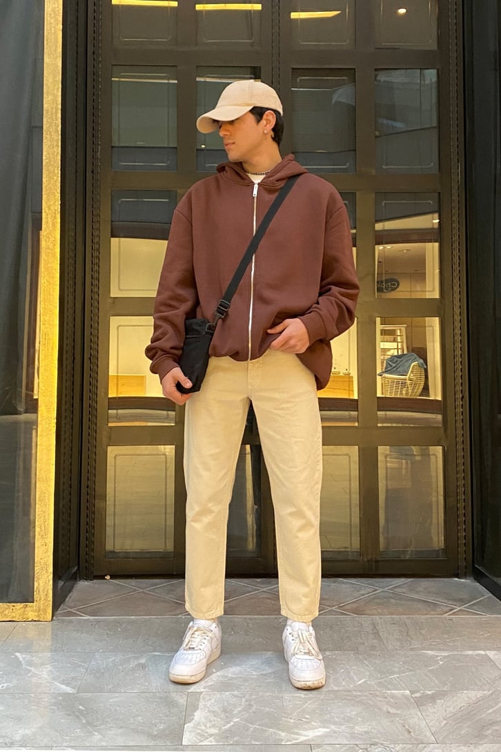 Super Oversize Zip-Up Basic Premium Brown Hoodie