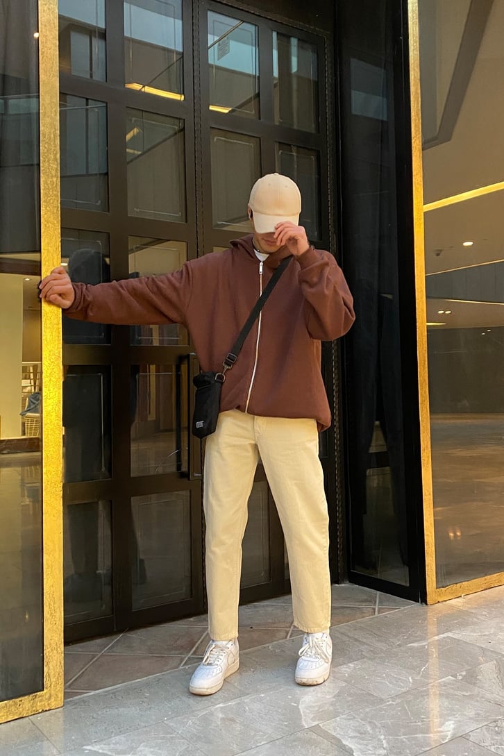 Super Oversize Zip-Up Basic Premium Brown Hoodie