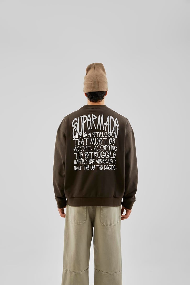 Supermade Baskılı Antrasit Oversize Sweatshirt