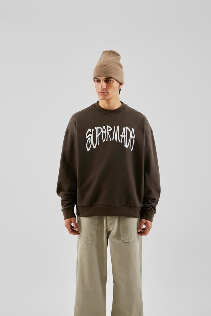 Supermade Baskılı Antrasit Oversize Sweatshirt