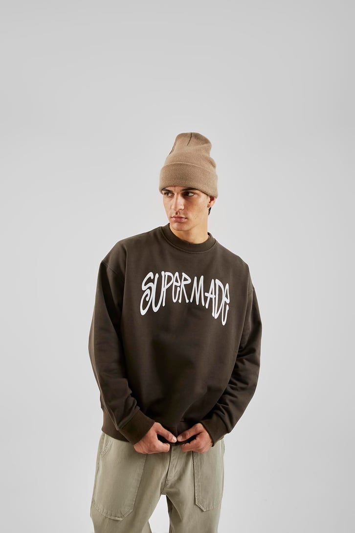 Supermade Baskılı Antrasit Oversize Sweatshirt