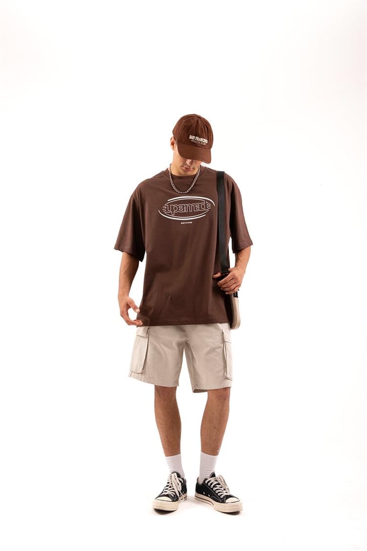Supermade Baskılı Kahverengi Oversize Tişört