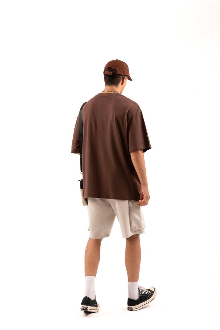 Supermade Baskılı Kahverengi Oversize Tişört