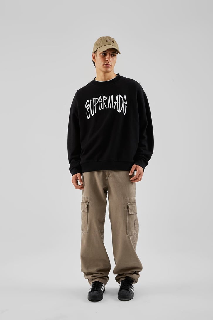Supermade Baskılı Siyah Oversize Sweatshirt