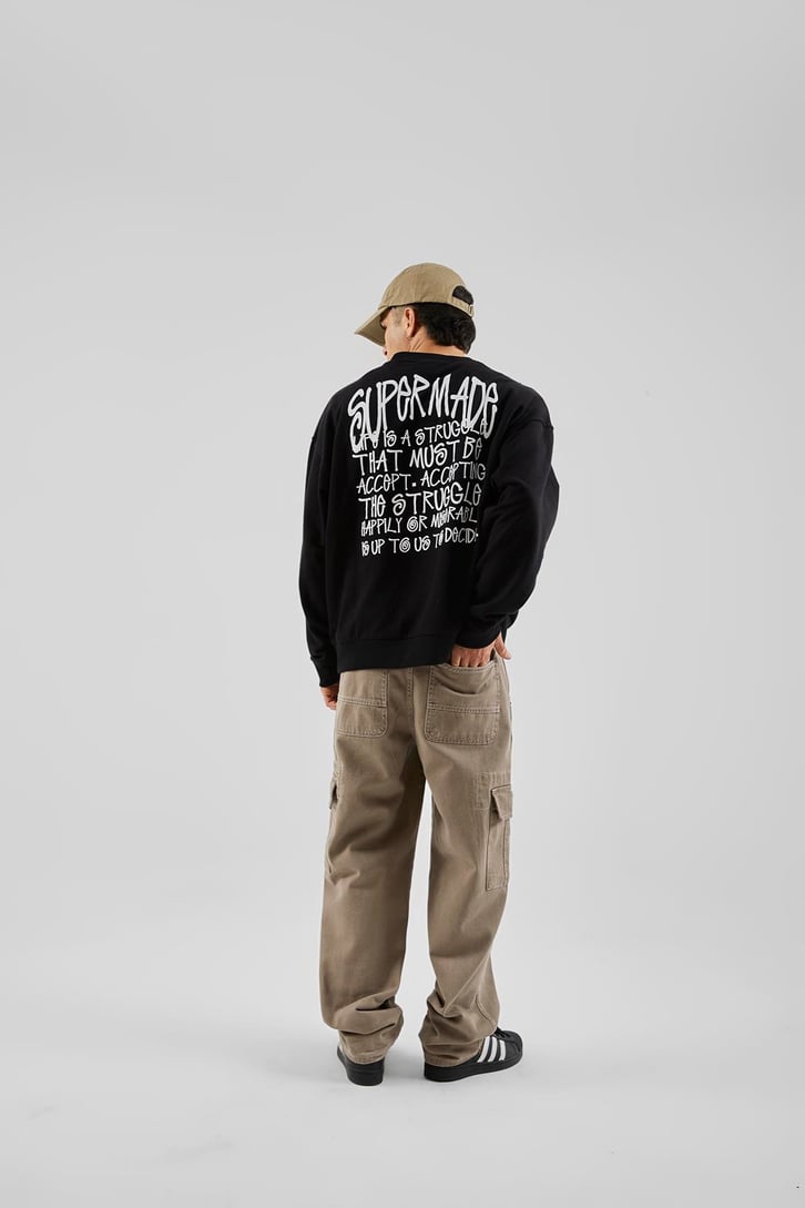 Supermade Baskılı Siyah Oversize Sweatshirt