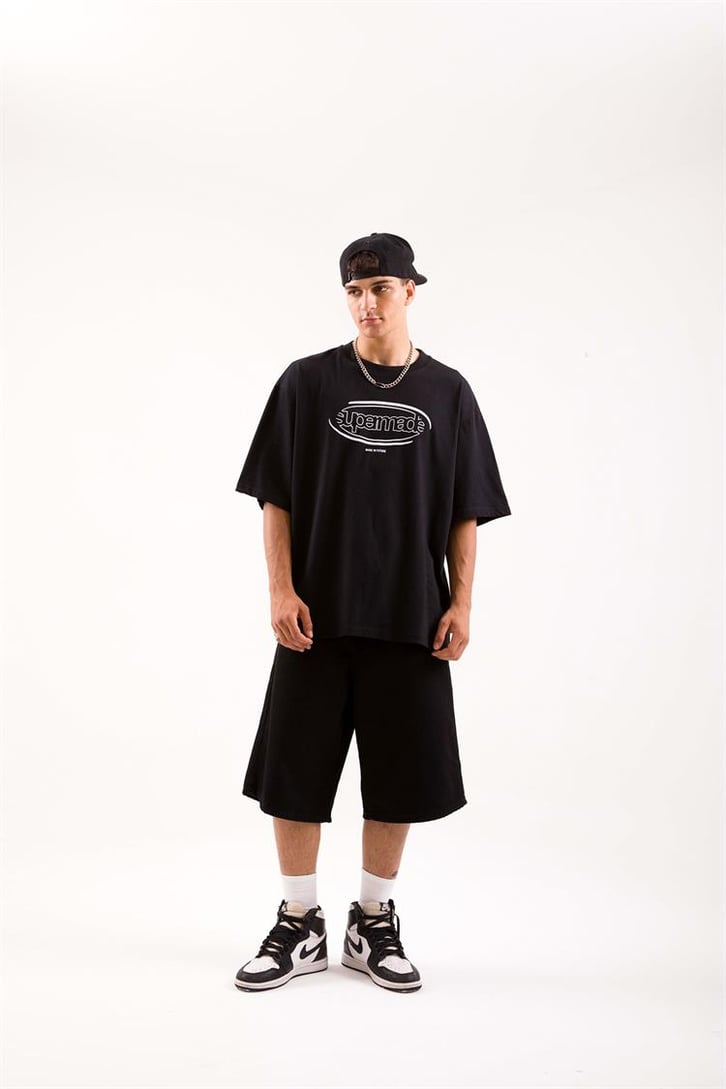 Supermade Baskılı Siyah Oversize Tişört