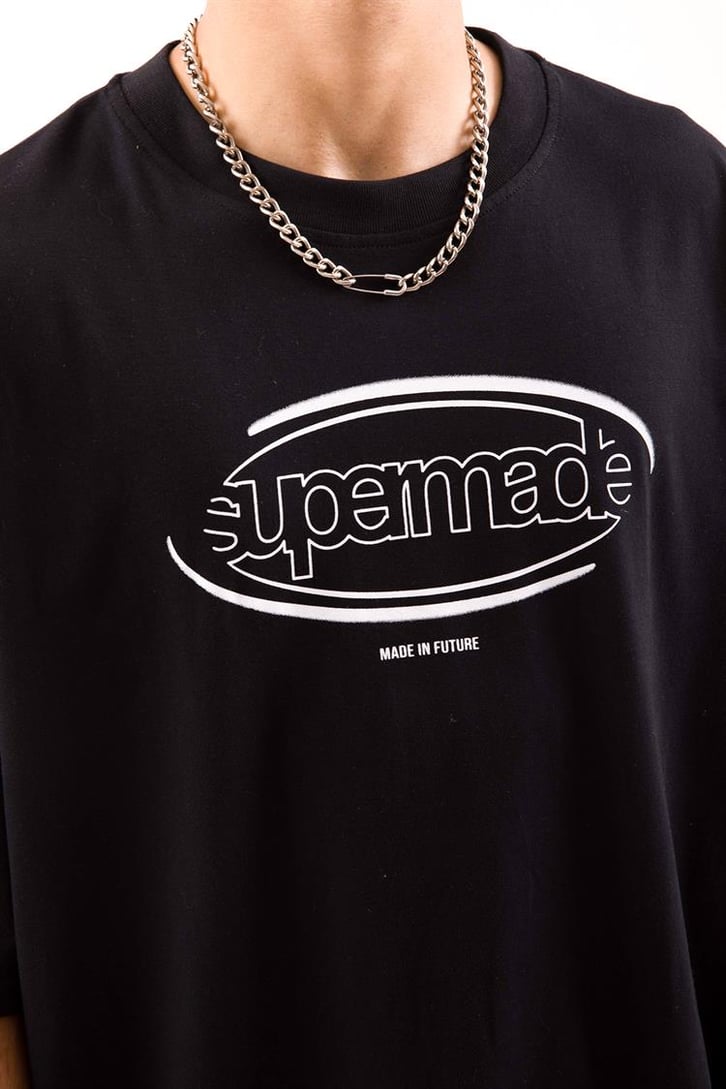 Supermade Baskılı Siyah Oversize Tişört
