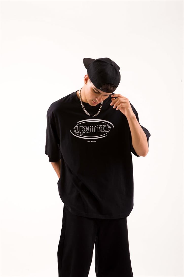 Supermade Baskılı Siyah Oversize Tişört