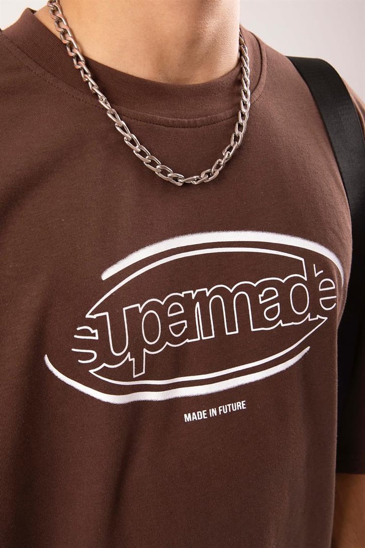 Supermade Baskılı Siyah Oversize Tişört