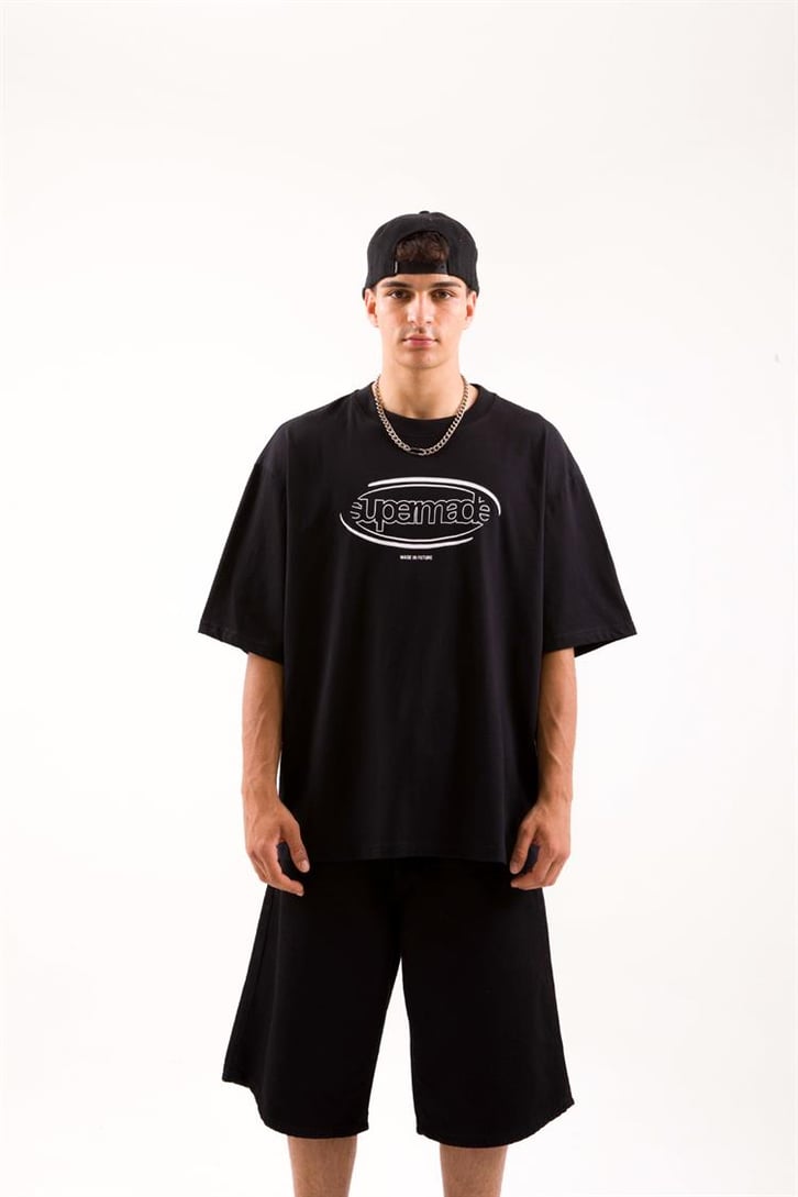 Supermade Baskılı Siyah Oversize Tişört