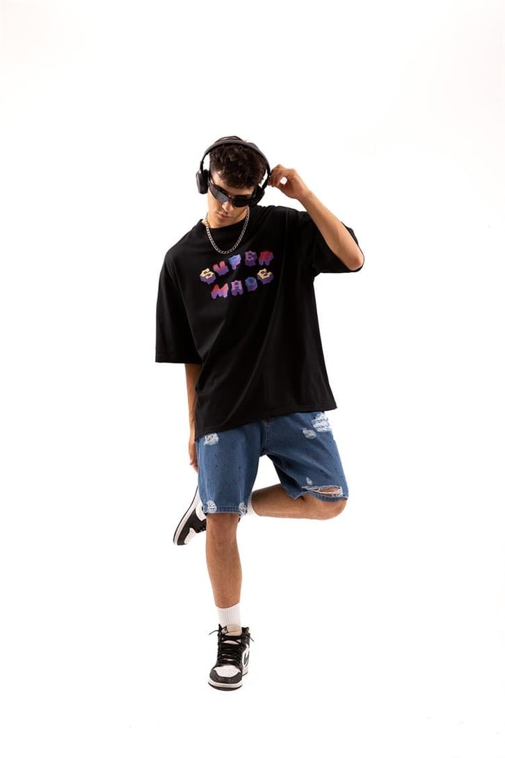 Supermade Colored Siyah Oversize Tişört