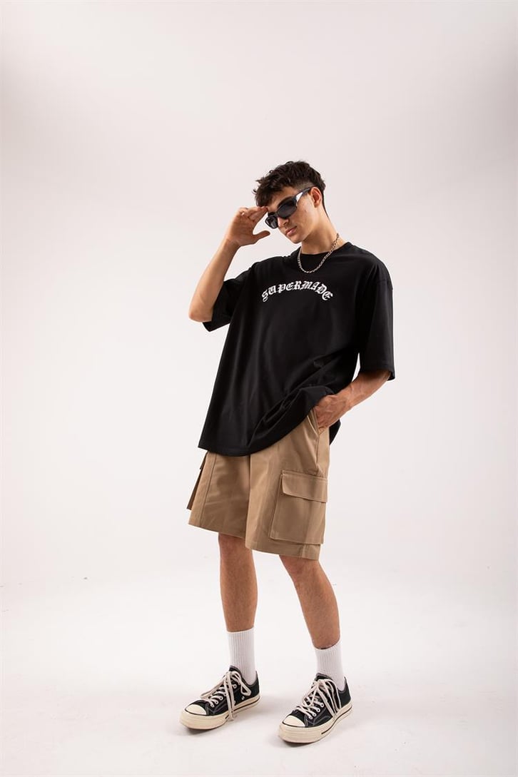Supermade Gothic Text Siyah Oversize Tişört