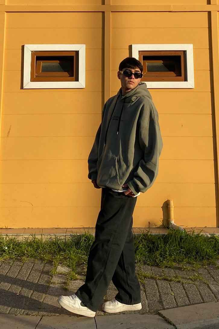 Surf in Space Oversize Printed Khaki Hoodie